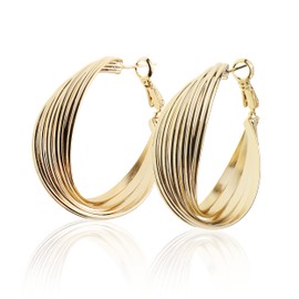 Sonateomber Twisted Gold Chunky Multi Hoop Earrings for Women Girls – Statement Rope Sensitive Ears Hypoallergenic Huggie, Big Fashion Round Circle Hooped Jewelry Bridal Wedding Gift