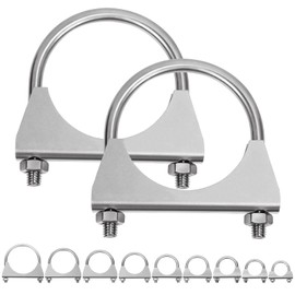 Swpeet 2 x 2.8 inch exhaust U clamp kit, 2-4/5 inch stainless steel silencer U-bolt clamp, universal heavy duty U-bolt silencer clamp, ideal for tip pipes connection
