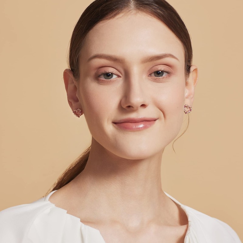 Meissa Pink Stone Earrings for Women Hearts Earrings 925 Sterling