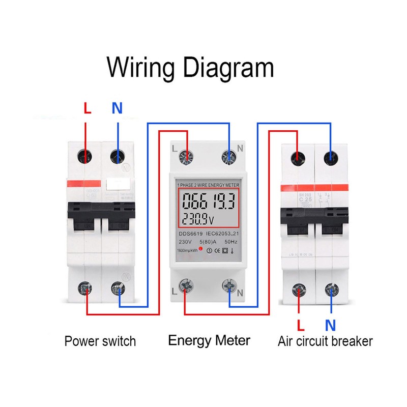 LCD Digital Electricity Meter Single Phase 2 Pin DIN Rail