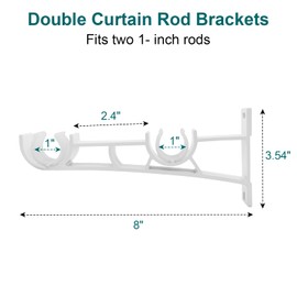 Curtain Rod Bracket, Set of 3 Curtain Rod Holders for Wall, Double Hole Curtain Rod Brackets for Heavy Duty Double Curtain Rod