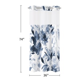 Litabel Small No Hook Navy Watercolor Floral Shower Curtain and Liner Set, Flower Shower Curtains with Snap in Liner for Summer Bathroom Decor, Modern Botanical Waterproof Shower Curtain Set,36x74