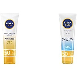 NIVEA SUN Protector Solar Facial Anti - edad (50 ml), Enriquecido con Q10, Bloqueador solar FPS 50 , no Grasoso para Todo Tipo de Piel  Protector