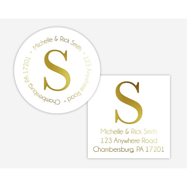 Foiled Return Address Label, Initial Return Address Sticker, Round Return