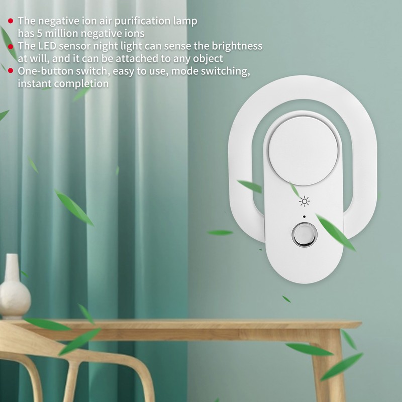 Negative Ion Air Purifier with LED Sensing Night Light Portable