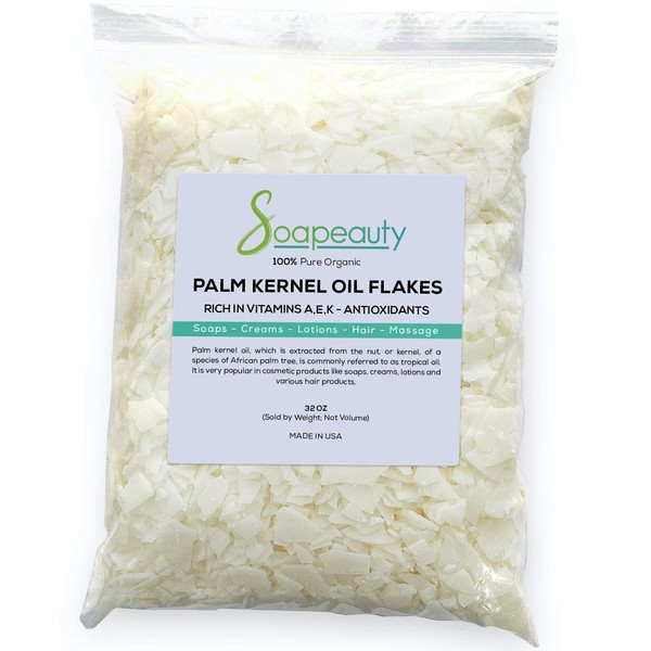 PALM KERNEL OIL FLAKES | Organic Pure Unrefined Palm Kernel Oil Flakes for Soap Making & Cosmetics | Sizes 4 OZ to 10 LBS | (32 OZ)