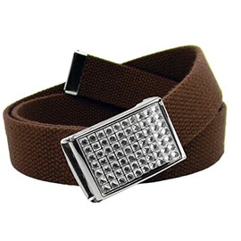 Build A Belt 1.25" Wide Clear Rhinestone Flip Top Belt Buckle with Canvas Web Belt (Girls Large Brown)