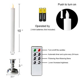 Eldnacele Flameless Window Candles with Remote Timer, Flickering Battery Operated White LED Taper Candles Pack of 6, Real Wax with Silver Holders for ChurchDinning Wedding Party Decoration, White