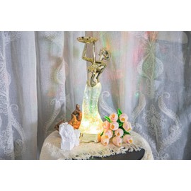 YAKii 16.5” Mermaid Lamp LED Color Changing,Shine Lava Lamp,Decorative Candle Holder for Ball or Pillar Candles,Battery/USB Cable Operated, Elegant Plastic Art Figure Decoration - Gold