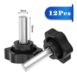 Zasjon Star Grip Screws M8 x 40 mm Star Handle Screws Star Head Screw Clamping Knob Handle Thumb Screw Star Screw Clamping Screw for Machine Tools Furniture Handle Electronic Devices Pack of 12