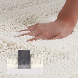 Non-Slip Kitchen/Bath Rug Runner Luxury Chenille Shaggy Bathroom Rug Mat Cream Bath Mat, Ultra Soft and Cozy, Super Absorbent Large Shaggy Rugs, Washable Carpet Kitchen Mats, 59"x20", Cream