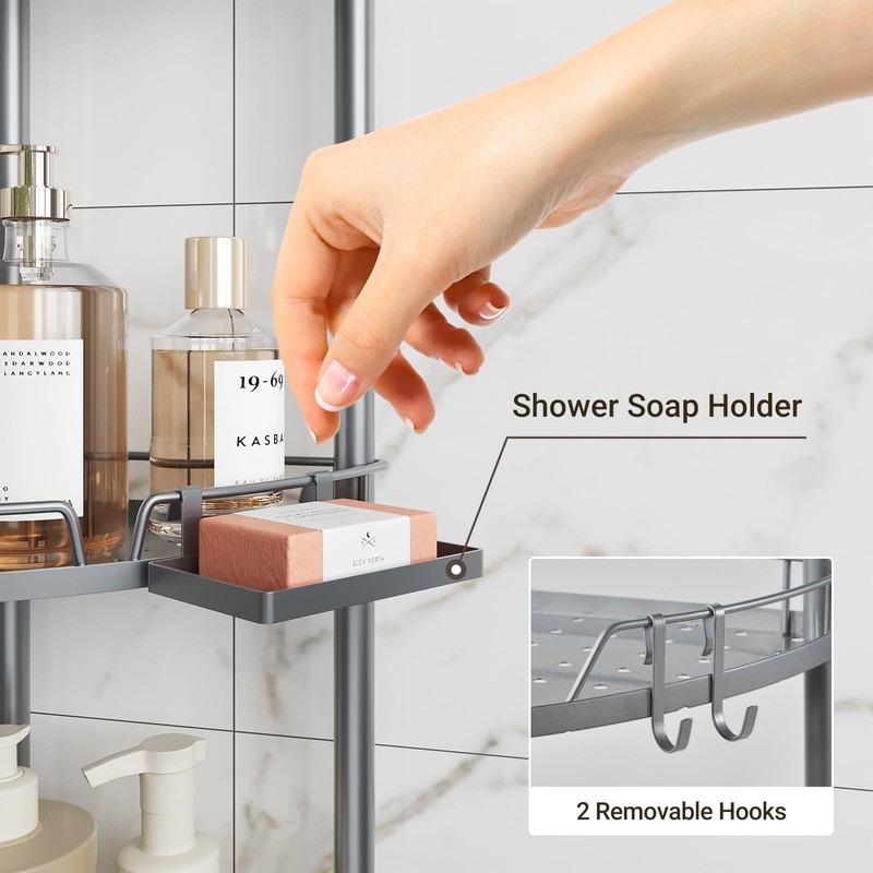 ELYKEN Corner Shower Caddy Standing, 3 Tier Rustproof Metal Shower