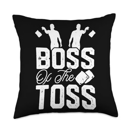 Bean Bag Cornhole Player Baggo Boss Of The Toss Boss Cornhole Player Team Baggo Bean Bag Toss Throw Pillow, 18x18, Multicolor