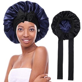 AWAYTR Satin Bonnet Silk Like Bonnets for Sleeping Sleep Cap Double Layer Haircare Bonnet with Elastic Tie Band for Curly Hair Night Cap Pink:_Pink + Grey