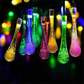 23ft 50 Leds Solar Raindrop String Lights Outdoor Waterproof Rain Drop Fairy Lights 8 Working Mode Change Color for Christmas Garden Yard Home Patio Ornament (Multi-Color)