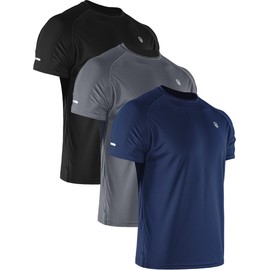 NELEUS Men's 3 Pack Athletic Shirt Dry Fit Gym Workout Running Shirts Moisture Wicking,5016,Black/Grey/Navy Blue,M