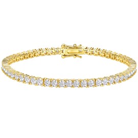 Surcha 3mm Moissanite Tennis Bracelet, 5.6cttw D Color VVS1 Moissanites 925 Sterling Silver Prong-Setting Handcrafted 7" Length Bracelets for Women Birthday Jewelry Gifts - Gold