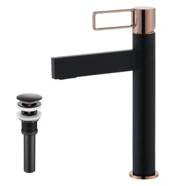 Bathroom Bowl Vessel Sink Lavatory Faucet Single Handle One Hole Deck Mount with Pop Up Drain,Black Tall Spout Basin Mixer Tap