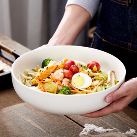 Swuut 10'' Large Serving Bowl, 2.8 Quart Big Salad Pasta Bowl, Porcelain Fruit Bowl,Matte Mixing Bowls,Wide Soup Bowl for Family Kitchen,Microwave & Dishwasher Safe (White)
