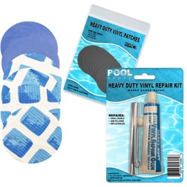 All-in-One Repair Kit for Above-Ground Pools | Fast, Underwater-Capable Peel-and-Stick OR Adhesive Glue-Down Vinyl Patches & for Easy Set and Frame Pools Blue Glue On