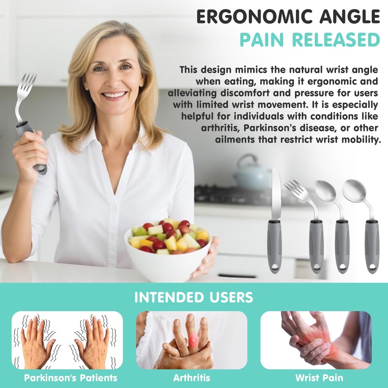 AuntyFey Weighted Adaptive Utensils, 4Pcs Weighted Utensils for Hand Tremors,