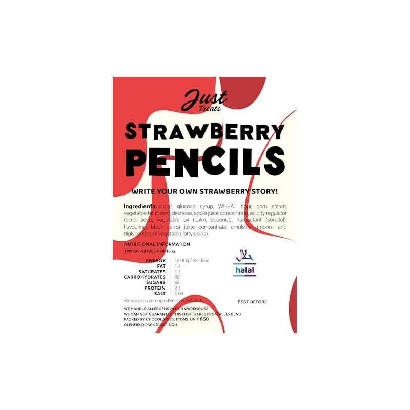 Just Treats Strawberry Pencils (500g Share Bag)