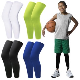 Cptoion 4Pairs Kids Leg Sleeves,Long Compression Leg Sleeves,Non Slip UV Protection Full Length Leg Sleeves for Kids Boy Girl (Small)