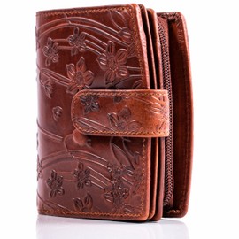 MATADOR Valencia Leather Purse Women's Medium Size with Elegant Gift Packaging Leather Purse Women's Medium Purse Women's RFID Purse Women's Leather Purse Women's Medium Size, Brown flowers, Classic