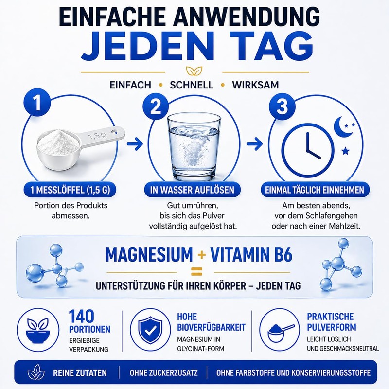 Magnesium Glycinate Powder 1500 mg with Vitamin B6, Magnesium Bisglycinate