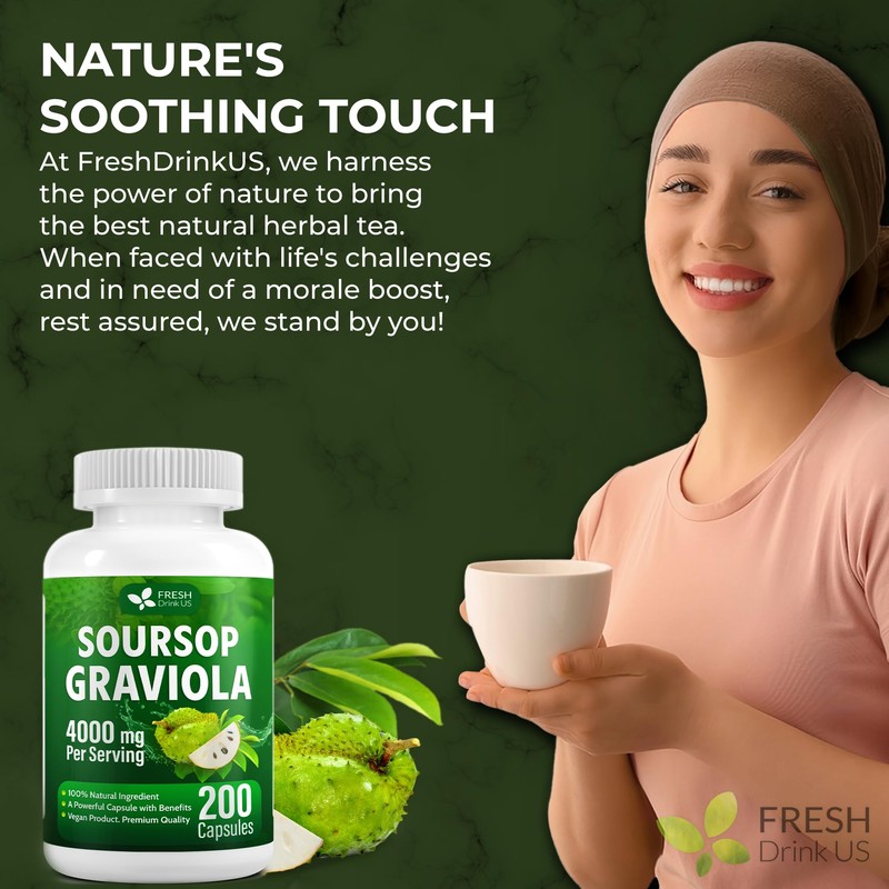 FRESHDRINKUS, Premium 200 Soursop Capsules, 4000mg per Serving, 100 Days