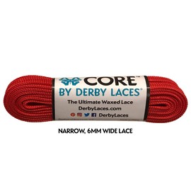 Derby Laces CORE Narrow 6mm Waxed Lace for Figure Skates, Roller Skates, Boots, and Regular Shoes (Red, 84 Inch / 213 cm)