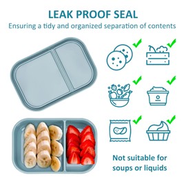 Annaklin Leakproof Stackable Silicone Bento Lunch Box for Adults - 2 Compartment BPA-Free, Microwave & Dishwasher Safe | Reusable Eco-Friendly Food Container for Office, Travel, Outdoors Green