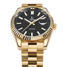 Alienwork IK Watch Men Women Calendar Metal Bracelet, Gold/Black/Metal Band Gold, Bracelet