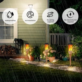 EONANT Flashing Flame Solar Light Solar Outdoor Waterproof Garden Torch, Swinging Flame Outdoor Island Torch, Handmade Bamboo Veneer (Pack of 2)