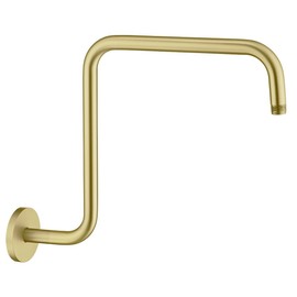 RANDOM 16 inch Brushed Gold Shower Head Riser Pipe,S Shaped Shower Arm SUS304 Stainless Steel Shower Head Extension Arm with Flange,Standard 1/2" Connection.RD-91058-16BG