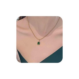 Aneneiceera Vintage Emerald Square Choker Necklace Gold Emerald Pendant Necklace Enamel Green Square Necklace Minimalist Geometric Necklace Chain Jewelry for Women and Girls