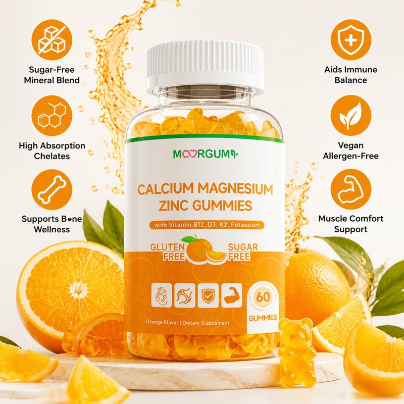 Calcium Magnesium Zinc Gummies - 1000mg Calcium with Vitamin D3,