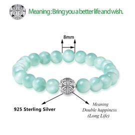 Handcrafted Gemstone Healing Energy Bracelets 925 Sterling Silver Double Happiness Pendant Natural Wellness for Women 8mm Beads Mint Tourmaline (Green Sea Wave Mint)