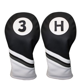 Golf Headcovers Black and White Leather Style 3 & H Fairway and Hybrid Head Covers