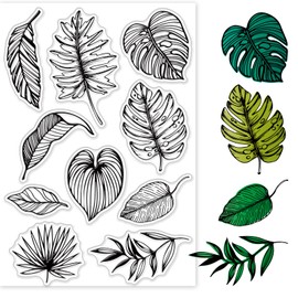 GLOBLELAND Tropical Leaves Clear Stamps for DIY Scrapbooking Summer Monstera Leaves Background Silicone Clear Stamp Seals for Cards Making Photo Album Journal Home Decoration