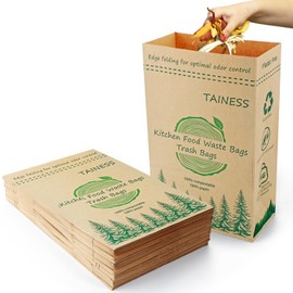 TAINESS 50p Kitchen Food Waste Bags Recycling Paper Trash Bags with Leak Resistant Liners Paper Garbage Bags with Reduced Plastic Small Leaf Bags