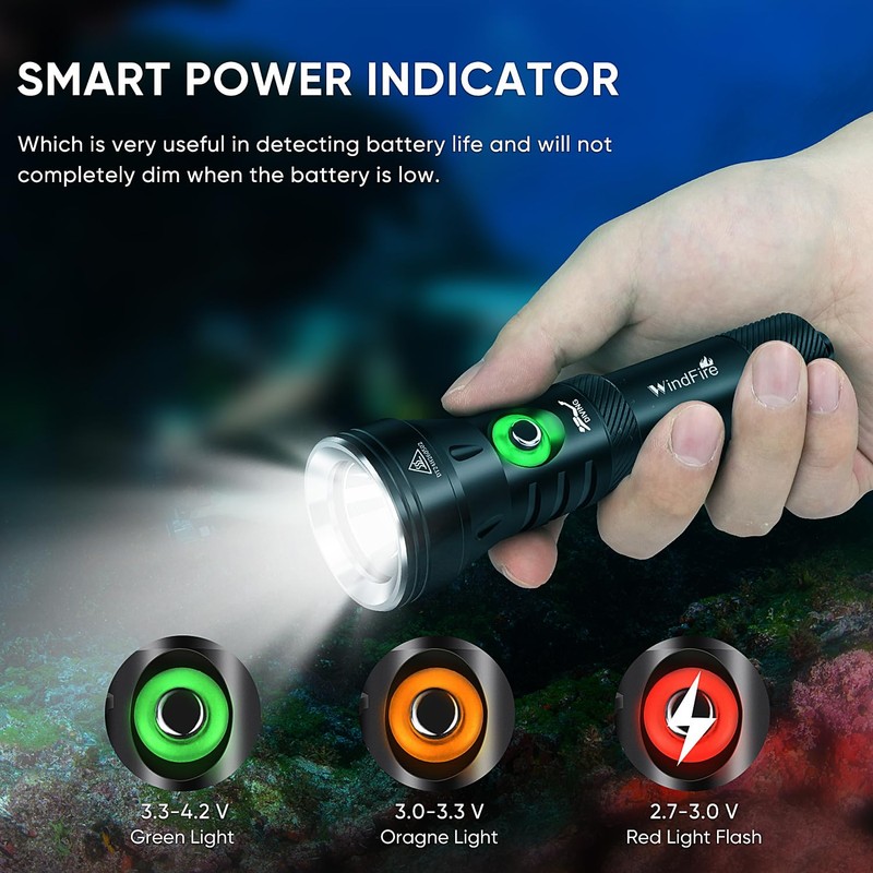 WINDFIRE High-Power Dive Lights Scuba Diving Flashlight – IPX8 Waterproof