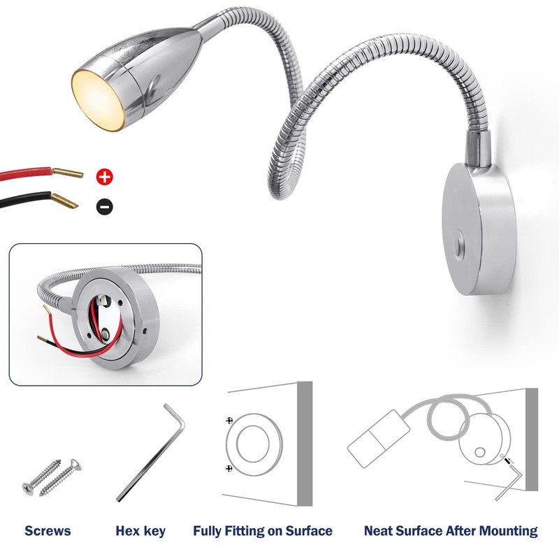 THALASSA 12V RV Gooseneck Reading Lamp with Dimmer Switch -
