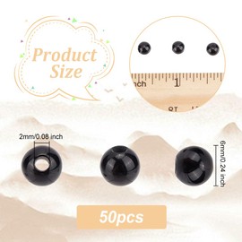 OLYCRAFT Pack of 50 6 mm Natural Black Onyx Beads Dyed Black Agate Beads Round Loose Gemstone Beads Energy Stone 2 mm Large Hole for Bracelet Necklaces Earrings Jewellery Making