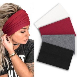 DRESHOW Pack of 4 Women's Sports Headband Wide Elastic Soft Women's Hair Bands Non-Slip Headbands for Women Yoga Running