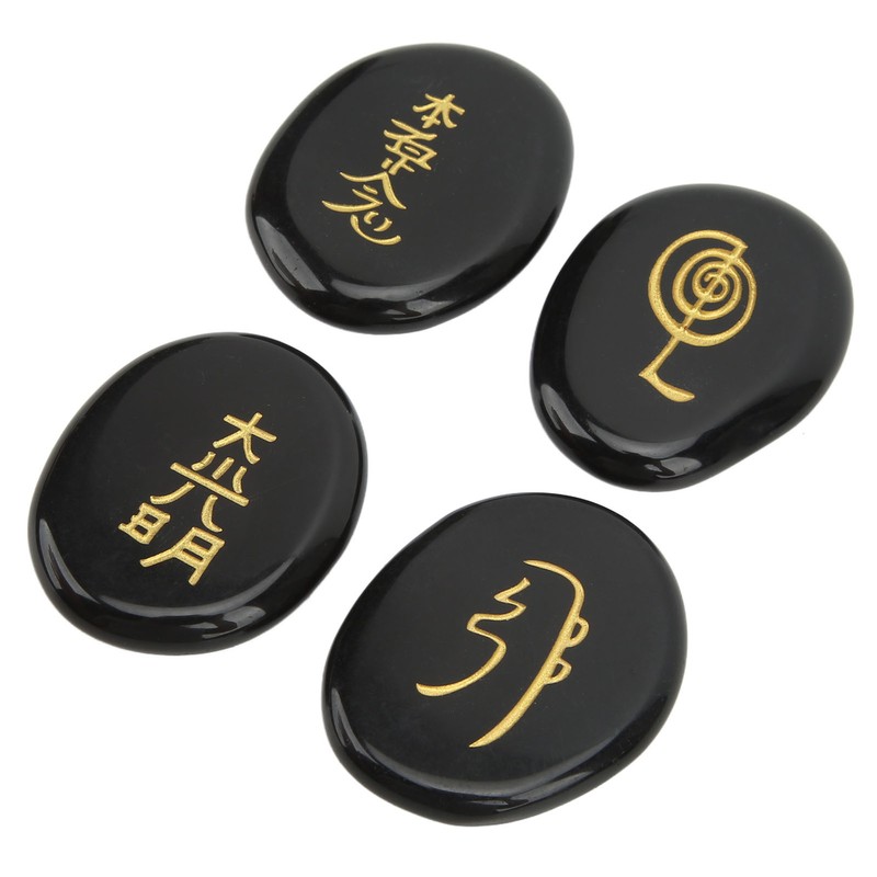 4Pcs Reiki Symbols Stones Smoother Surfaces Engraved Reiki Stones for