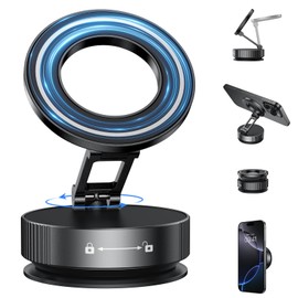 GUAGUA Upgraded 360° Vacuum Magnetic Phone Holder, Car Phone Mount, Hands-Free Suction Cup Phone Mount Foldable Phones Stand, Magnet Car Mount for All Smartphones & All Vehicle & Gym/Bathroom Mirror