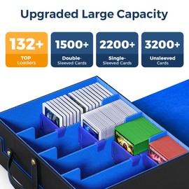 Budding Joy Card Deck Box for MTG with Small Case, 2200+ Commander Trading Card Storage Box with Portable Handle, Magnetic Deck Case Fits for Top Loader TCG, PTCG, Sports, Magic Cards, Black Blue