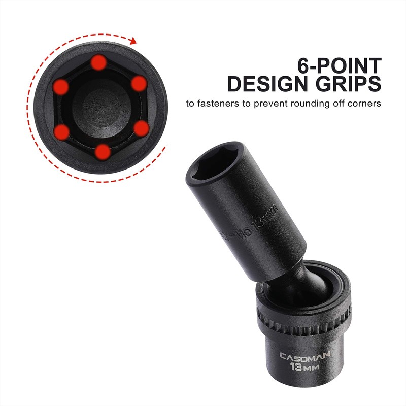 CASOMAN 10 PCS 3/8" Drive Deep Standard Universal Impact Socket