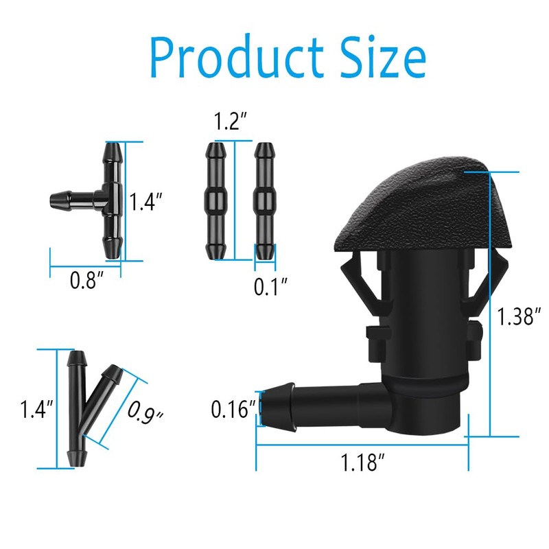 Windshield Washer Nozzles Kit, Windshield Washer Hose Kit with Connectors